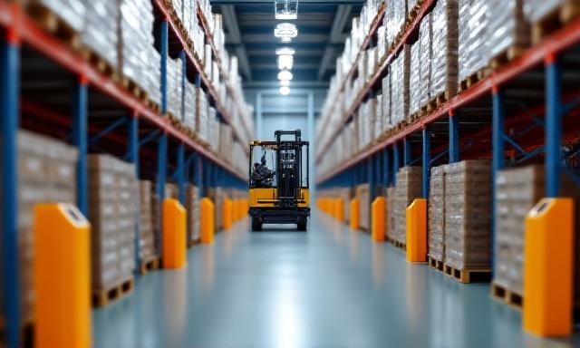 Workers in a high-tech distribution warehouse